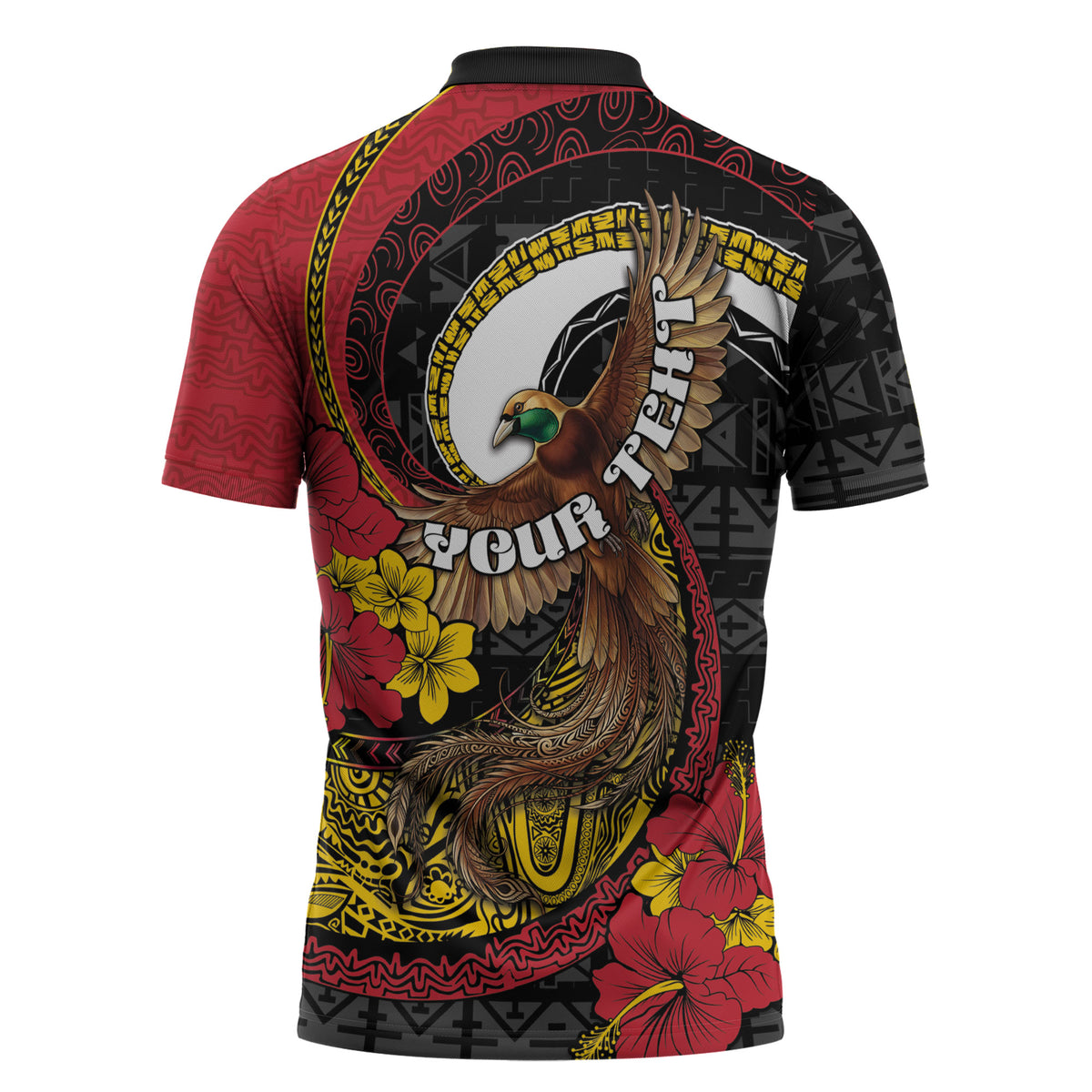 Personalised Papua New Guinea Language Week Zipper Polo Shirt Bird Of Paradise Tribal Floral Pattern DT05 - Polynesian Pride