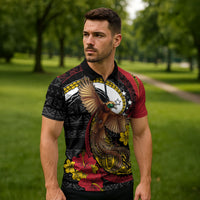 Personalised Papua New Guinea Language Week Zipper Polo Shirt Bird Of Paradise Tribal Floral Pattern DT05 - Polynesian Pride
