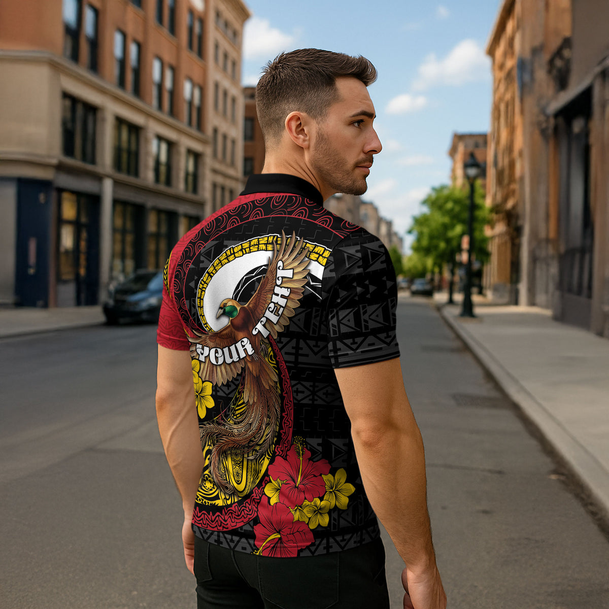Personalised Papua New Guinea Language Week Zipper Polo Shirt Bird Of Paradise Tribal Floral Pattern DT05 - Polynesian Pride