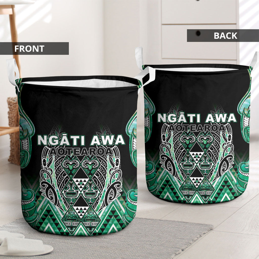Aotearoa Ngati Awa Laundry Basket Maori Tribal Green Marble Paua Shell Pattern DT05 - Polynesian Pride
