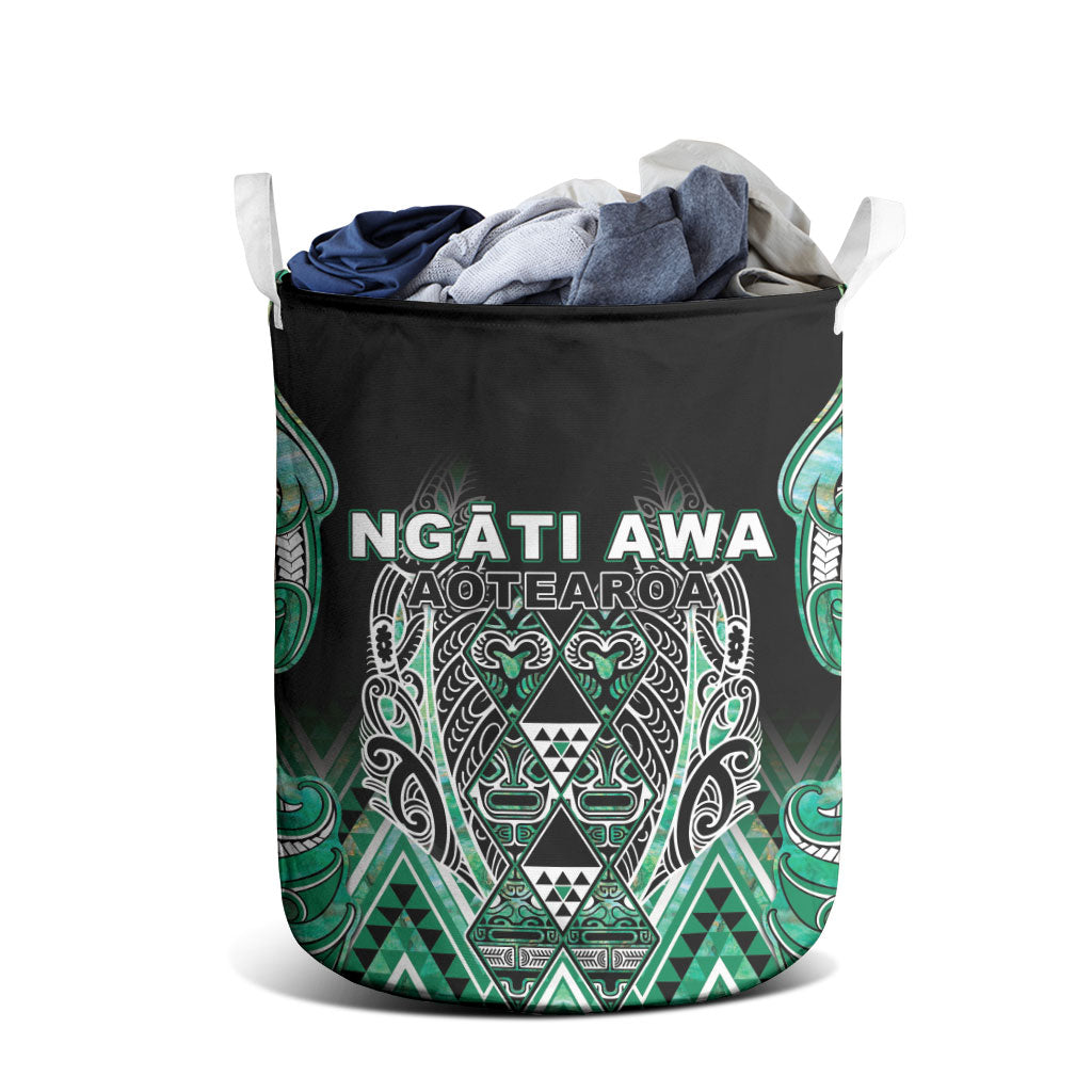 Aotearoa Ngati Awa Laundry Basket Maori Tribal Green Marble Paua Shell Pattern DT05 - Polynesian Pride
