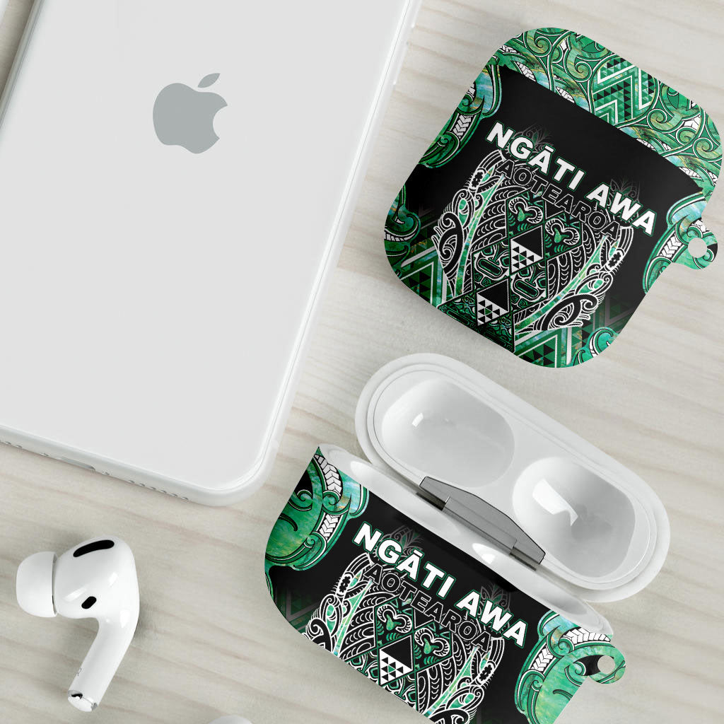 Aotearoa Ngati Awa AirPods Case Maori Tribal Green Marble Paua Shell Pattern DT05 - Polynesian Pride