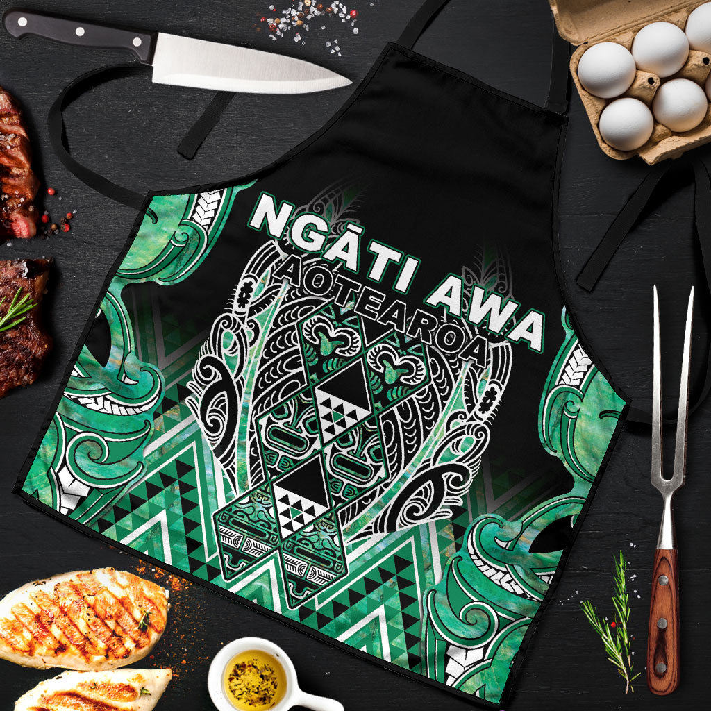 Aotearoa Ngati Awa Apron Maori Tribal Green Marble Paua Shell Pattern DT05 Green - Polynesian Pride