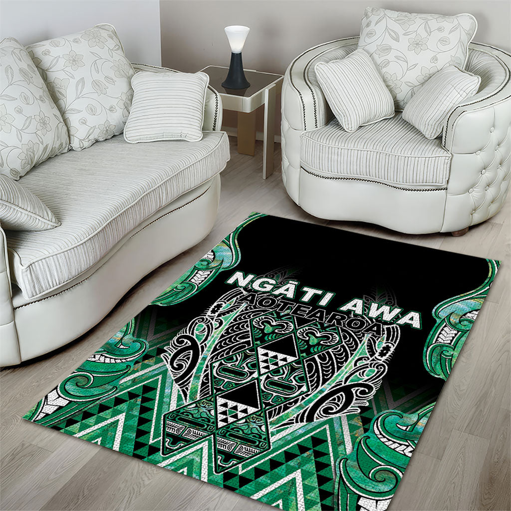 Aotearoa Ngati Awa Area Rug Maori Tribal Green Marble Paua Shell Pattern DT05 - Polynesian Pride