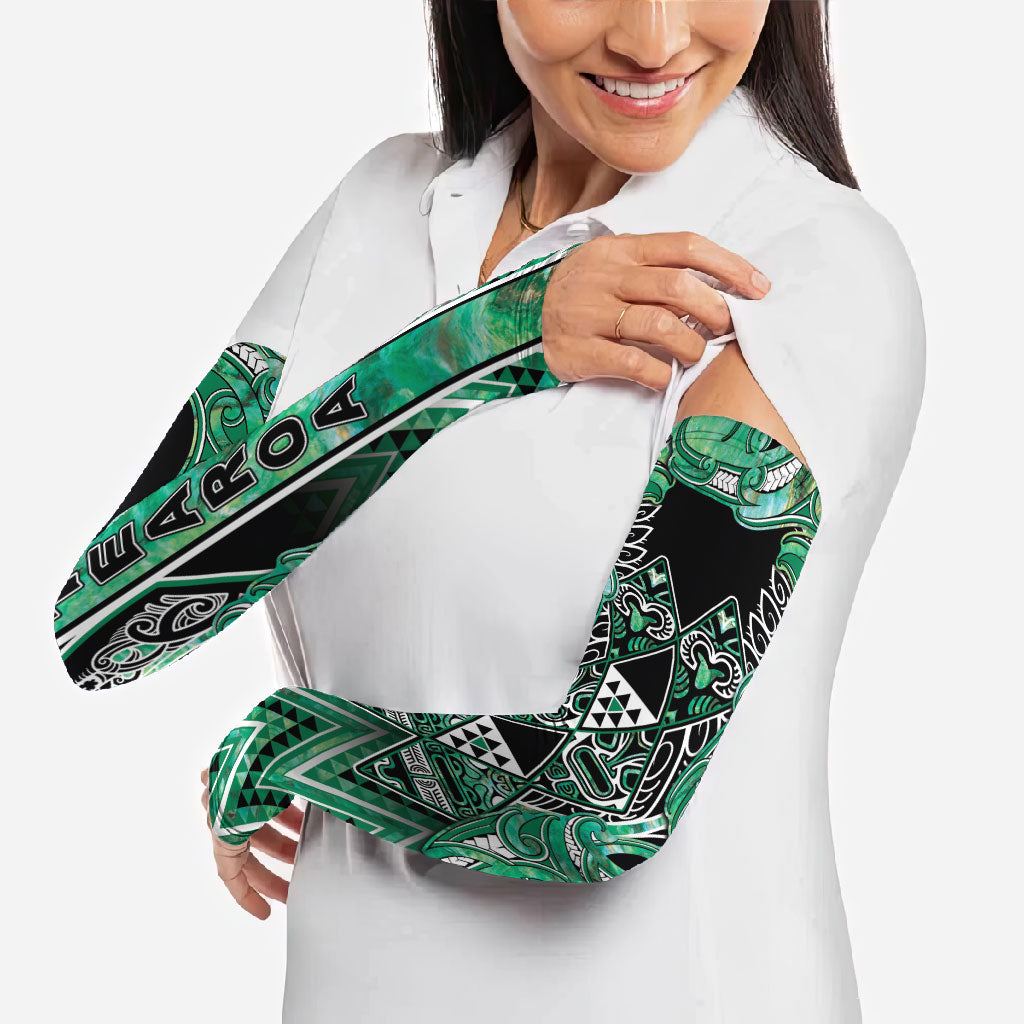 Aotearoa Ngati Awa Arm Sleeves Maori Tribal Green Marble Paua Shell Pattern DT05 - Polynesian Pride