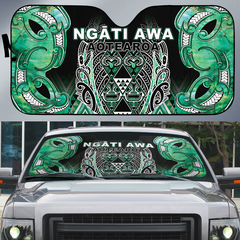Aotearoa Ngati Awa Auto Sun Shade Maori Tribal Green Marble Paua Shell Pattern DT05 Green - Polynesian Pride