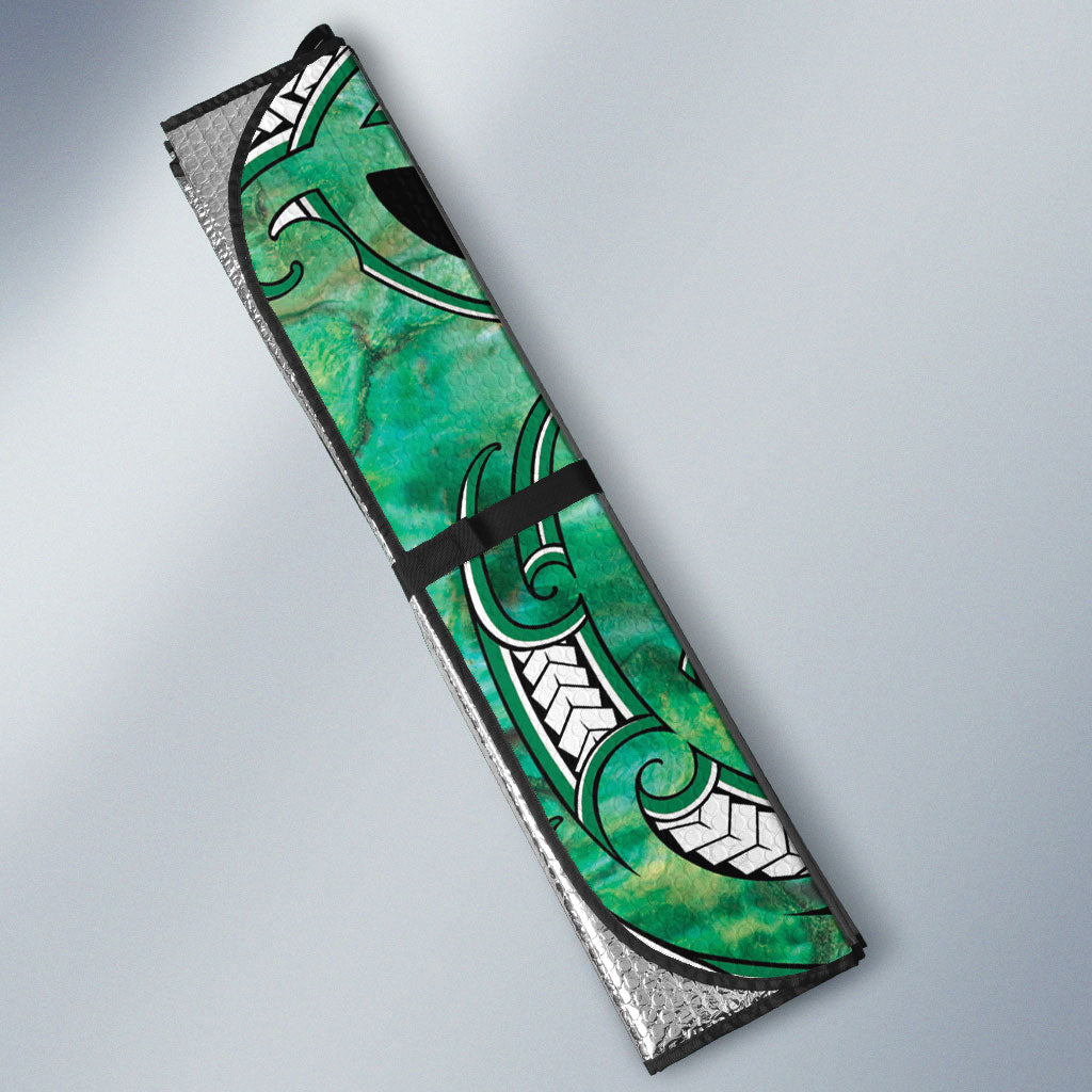 Aotearoa Ngati Awa Auto Sun Shade Maori Tribal Green Marble Paua Shell Pattern DT05 - Polynesian Pride
