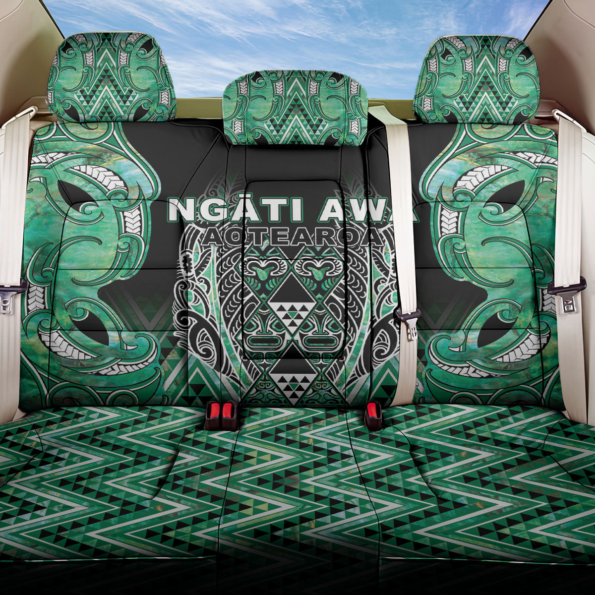 Aotearoa Ngati Awa Back Car Seat Cover Maori Tribal Green Marble Paua Shell Pattern DT05 One Size Green - Polynesian Pride