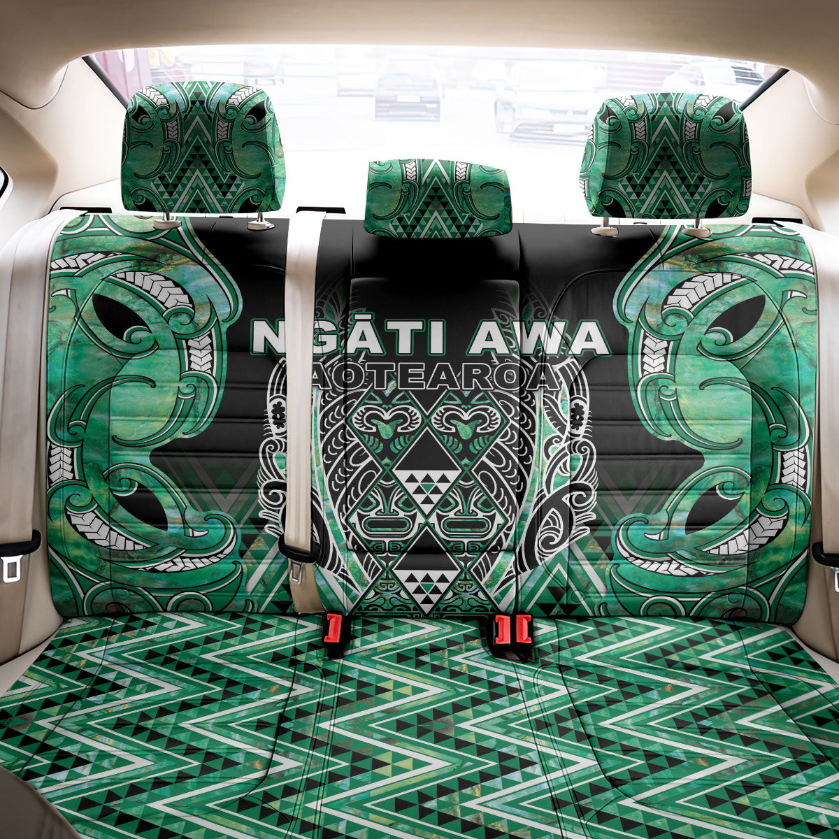 Aotearoa Ngati Awa Back Car Seat Cover Maori Tribal Green Marble Paua Shell Pattern DT05 - Polynesian Pride