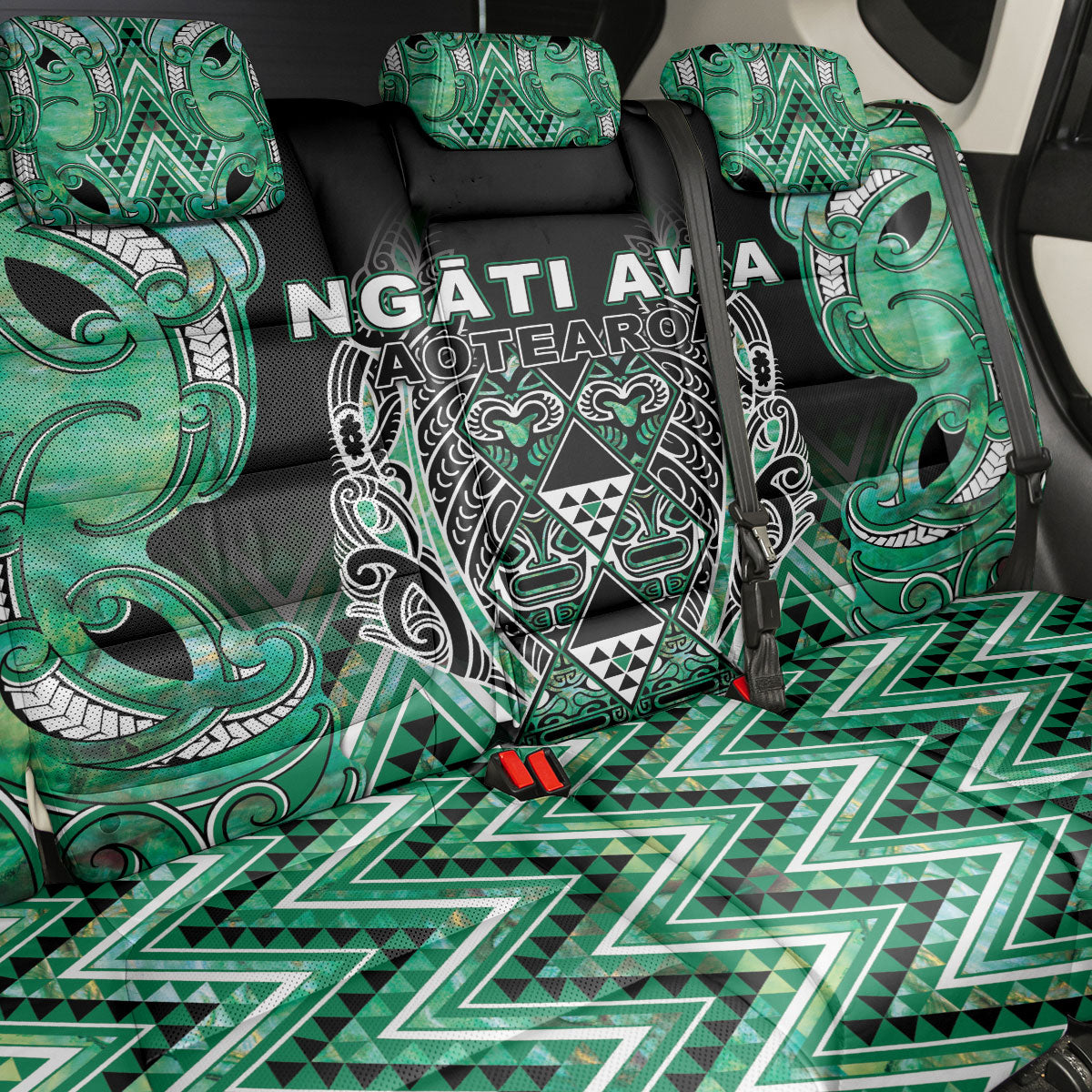 Aotearoa Ngati Awa Back Car Seat Cover Maori Tribal Green Marble Paua Shell Pattern DT05 - Polynesian Pride