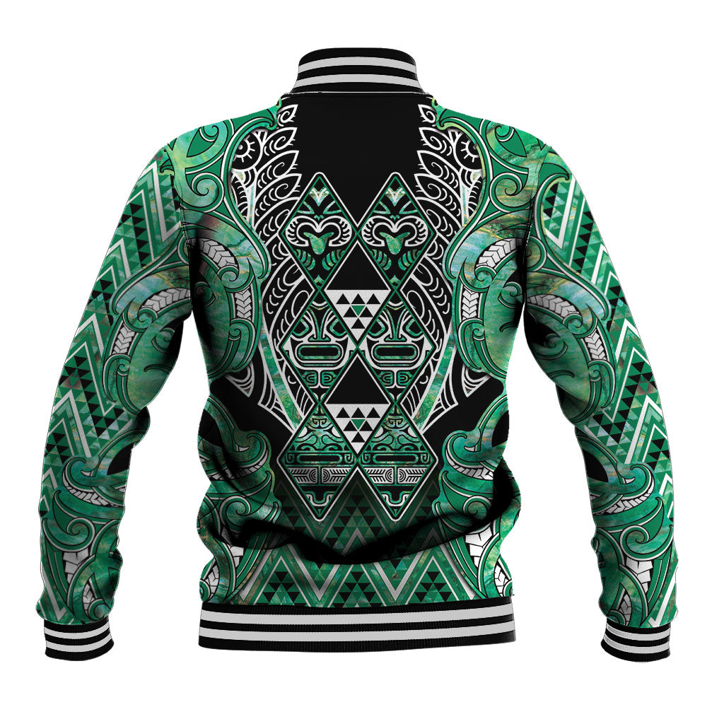 Aotearoa Ngati Awa Baseball Jacket Maori Tribal Green Marble Paua Shell Pattern DT05 - Polynesian Pride