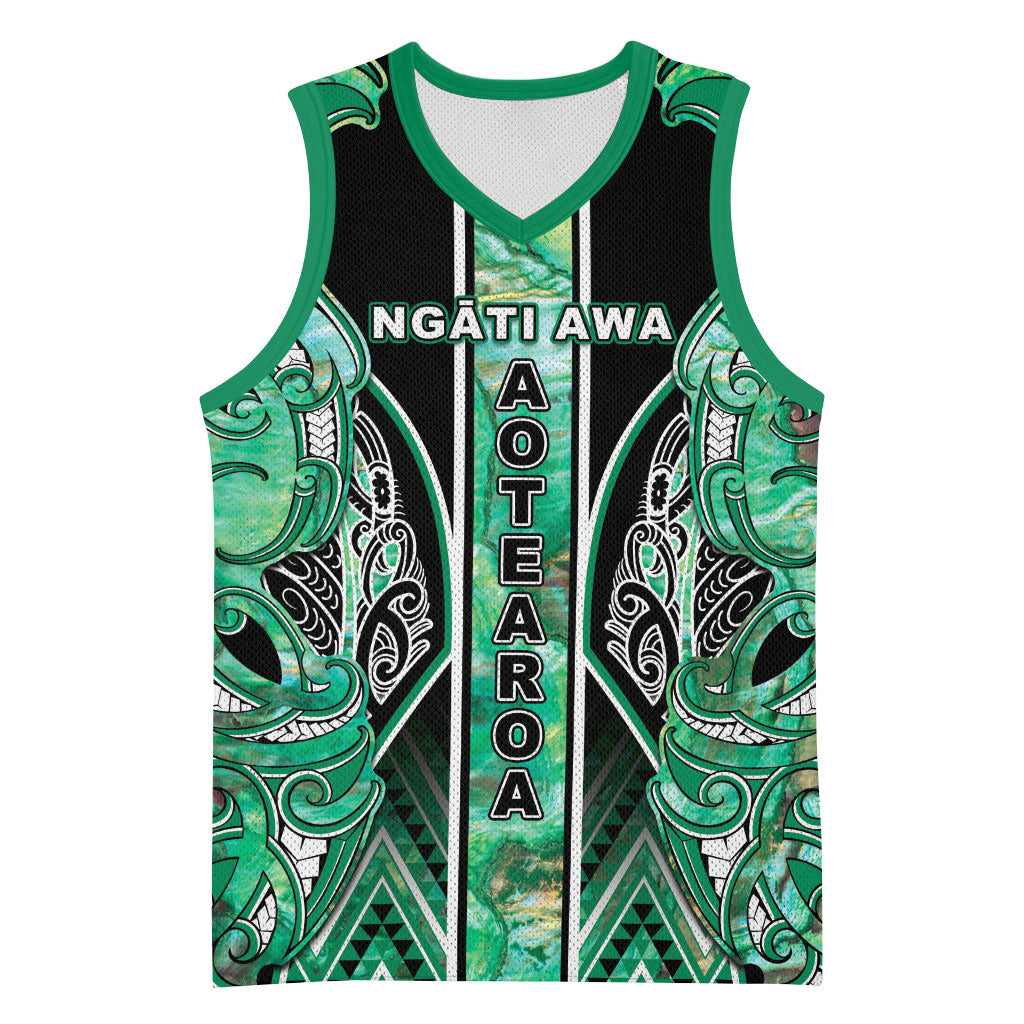 Aotearoa Ngati Awa Basketball Jersey Maori Tribal Green Marble Paua Shell Pattern DT05 Unisex Green - Polynesian Pride