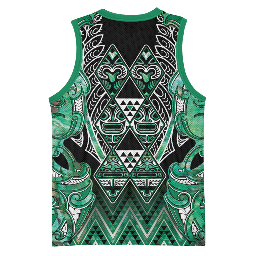 Aotearoa Ngati Awa Basketball Jersey Maori Tribal Green Marble Paua Shell Pattern DT05 - Polynesian Pride