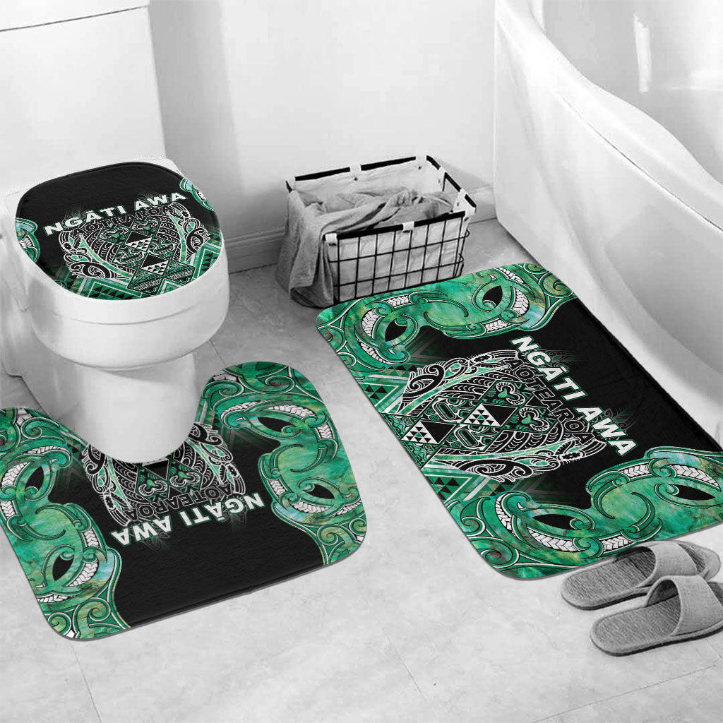 Aotearoa Ngati Awa Bathroom Set Maori Tribal Green Marble Paua Shell Pattern DT05 Mat Set Only (3 pcs) One Size Green - Polynesian Pride