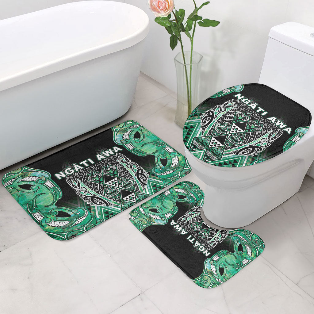 Aotearoa Ngati Awa Bathroom Set Maori Tribal Green Marble Paua Shell Pattern DT05 - Polynesian Pride