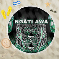 Aotearoa Ngati Awa Beach Blanket Maori Tribal Green Marble Paua Shell Pattern DT05 One Size 150cm Green - Polynesian Pride