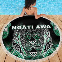 Aotearoa Ngati Awa Beach Blanket Maori Tribal Green Marble Paua Shell Pattern DT05 - Polynesian Pride