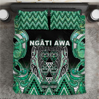 Aotearoa Ngati Awa Bedding Set Maori Tribal Green Marble Paua Shell Pattern