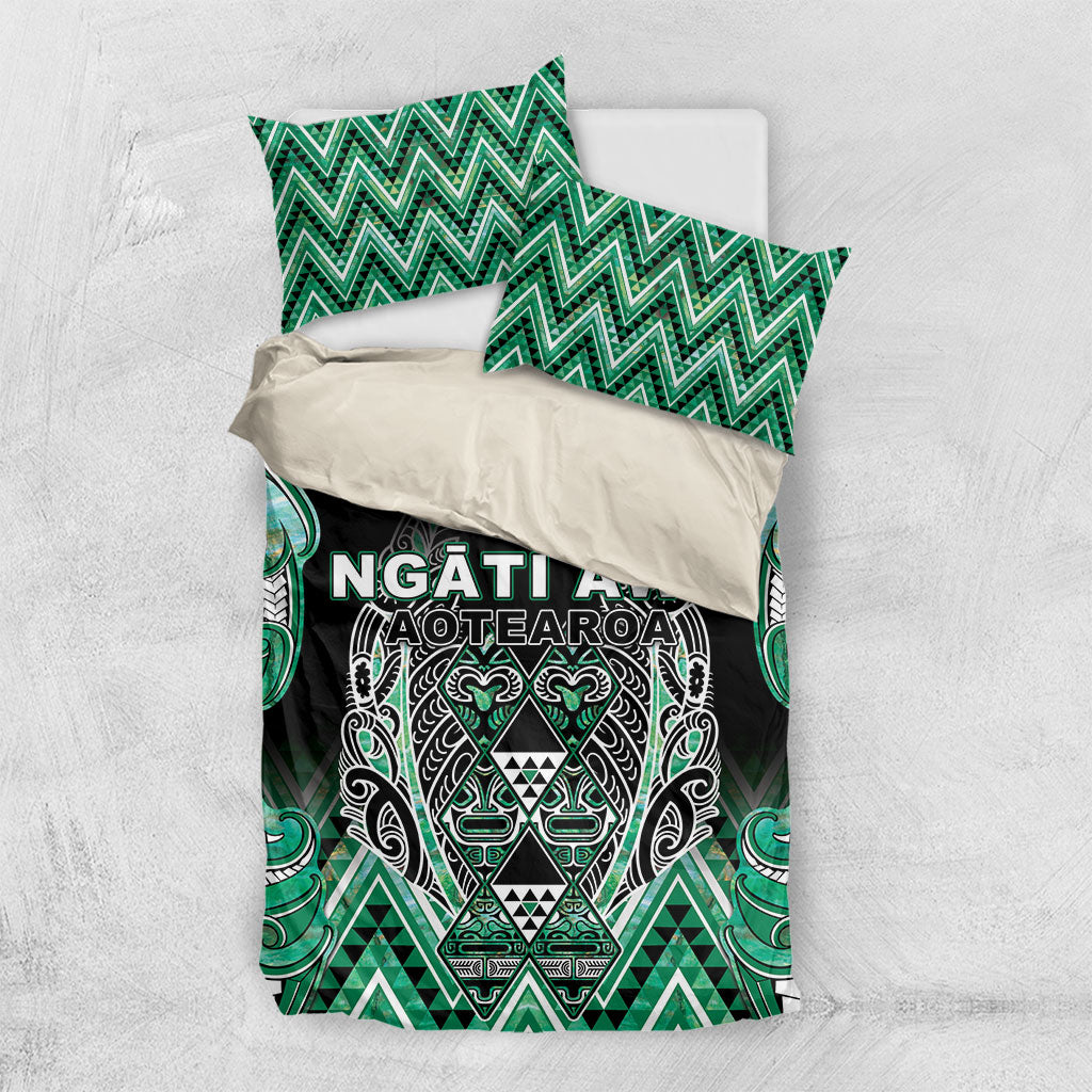 Aotearoa Ngati Awa Bedding Set Maori Tribal Green Marble Paua Shell Pattern