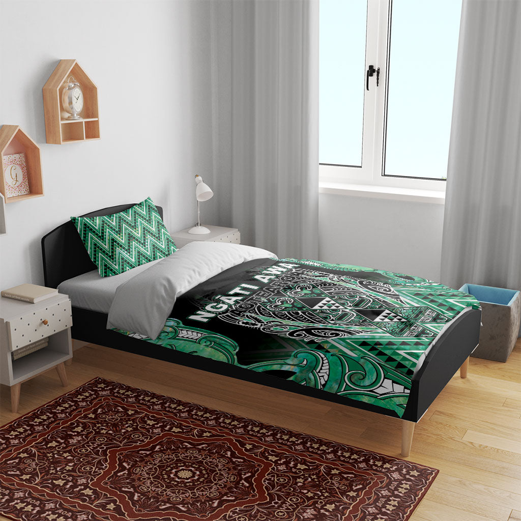 Aotearoa Ngati Awa Bedding Set Maori Tribal Green Marble Paua Shell Pattern