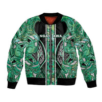 Aotearoa Ngati Awa Bomber Jacket Maori Tribal Green Marble Paua Shell Pattern