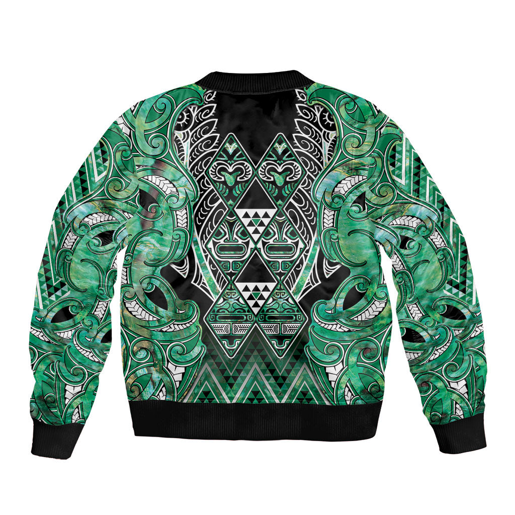 Aotearoa Ngati Awa Bomber Jacket Maori Tribal Green Marble Paua Shell Pattern