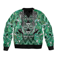 Aotearoa Ngati Awa Bomber Jacket Maori Tribal Green Marble Paua Shell Pattern