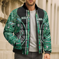 Aotearoa Ngati Awa Bomber Puffer Jacket Maori Tribal Green Marble Paua Shell Pattern DT05 - Polynesian Pride