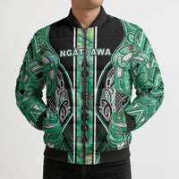 Aotearoa Ngati Awa Bomber Puffer Jacket Maori Tribal Green Marble Paua Shell Pattern DT05 - Polynesian Pride