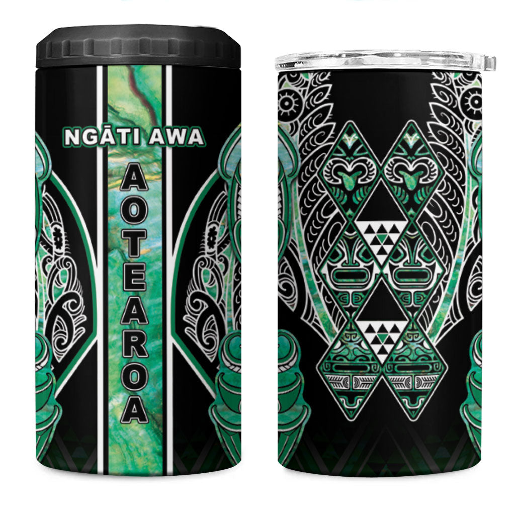Aotearoa Ngati Awa 4 in 1 Can Cooler Tumbler Maori Tribal Green Marble Paua Shell Pattern DT05 One Size: 16 oz Green - Polynesian Pride