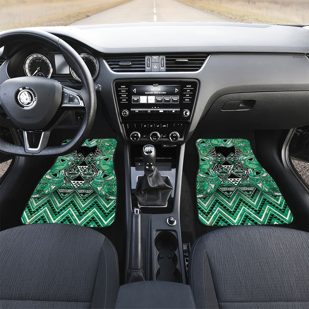 Aotearoa Ngati Awa Car Mats Maori Tribal Green Marble Paua Shell Pattern DT05 Set 2pcs - Front Green - Polynesian Pride