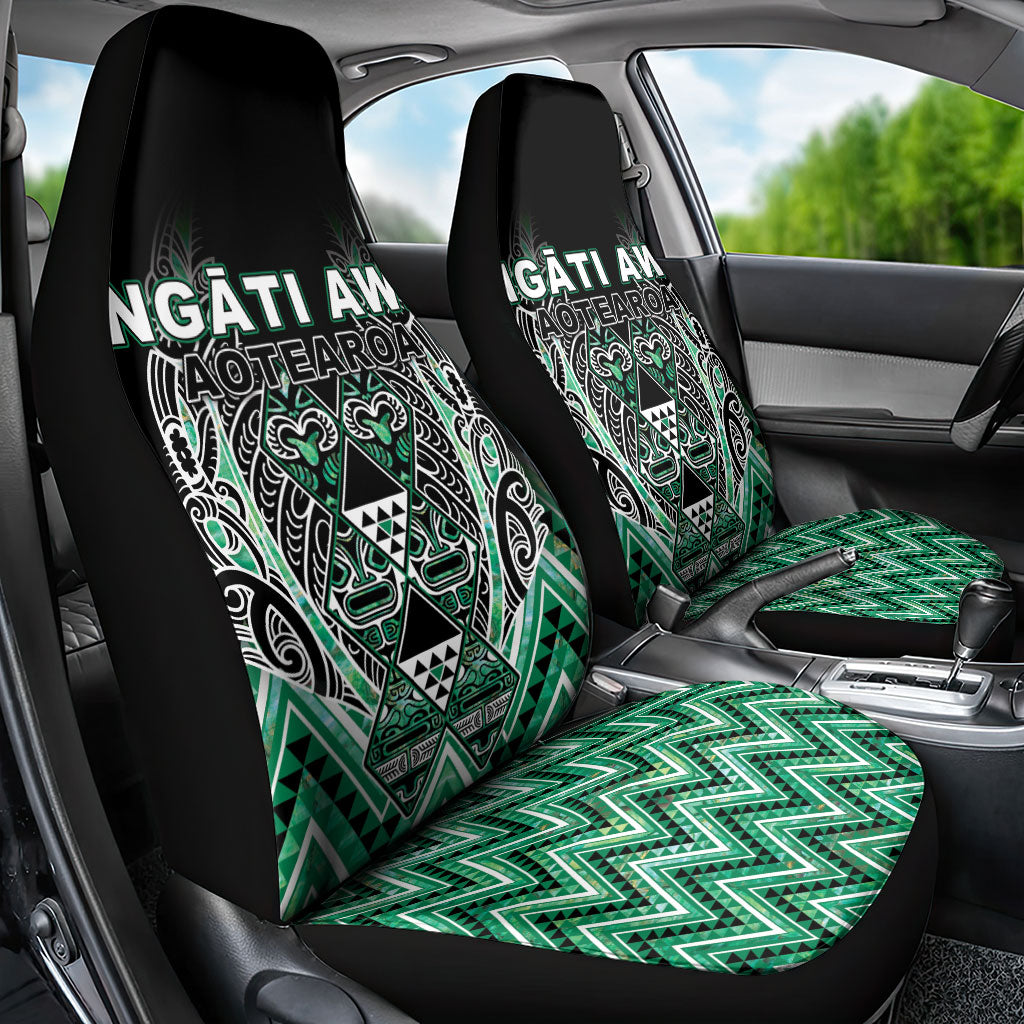 Aotearoa Ngati Awa Car Seat Cover Maori Tribal Green Marble Paua Shell Pattern DT05 - Polynesian Pride