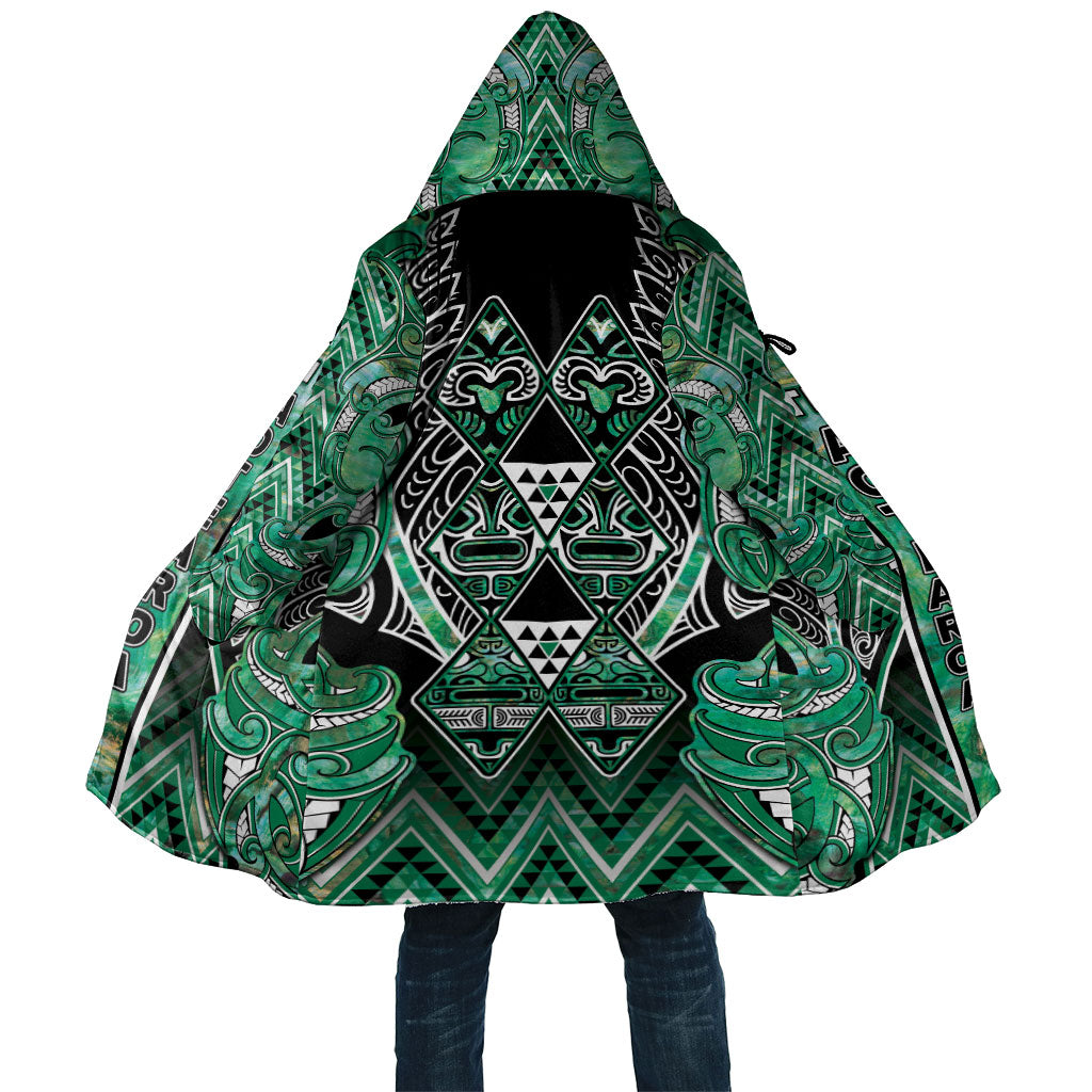 Aotearoa Ngati Awa Cloak Maori Tribal Green Marble Paua Shell Pattern DT05 Unisex Green - Polynesian Pride
