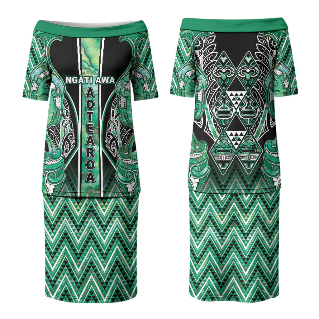 Aotearoa Ngati Awa Couples Matching Puletasi and Hawaiian Shirt Maori Tribal Green Marble Paua Shell Pattern DT05 - Polynesian Pride