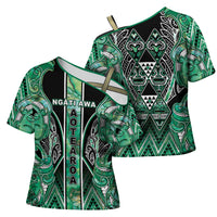 Aotearoa Ngati Awa Cross Shoulder Shirt Maori Tribal Green Marble Paua Shell Pattern DT05 - Polynesian Pride