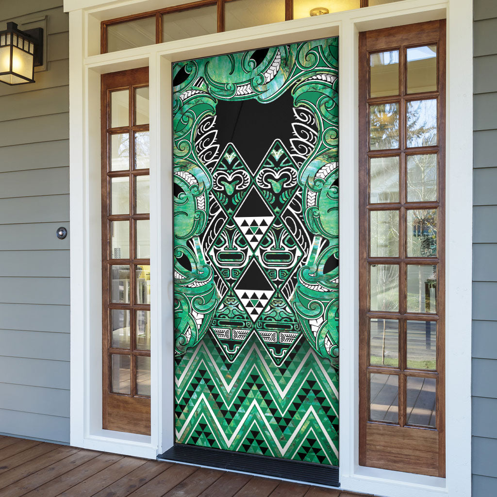 Aotearoa Ngati Awa Door Cover Maori Tribal Green Marble Paua Shell Pattern DT05 - Polynesian Pride