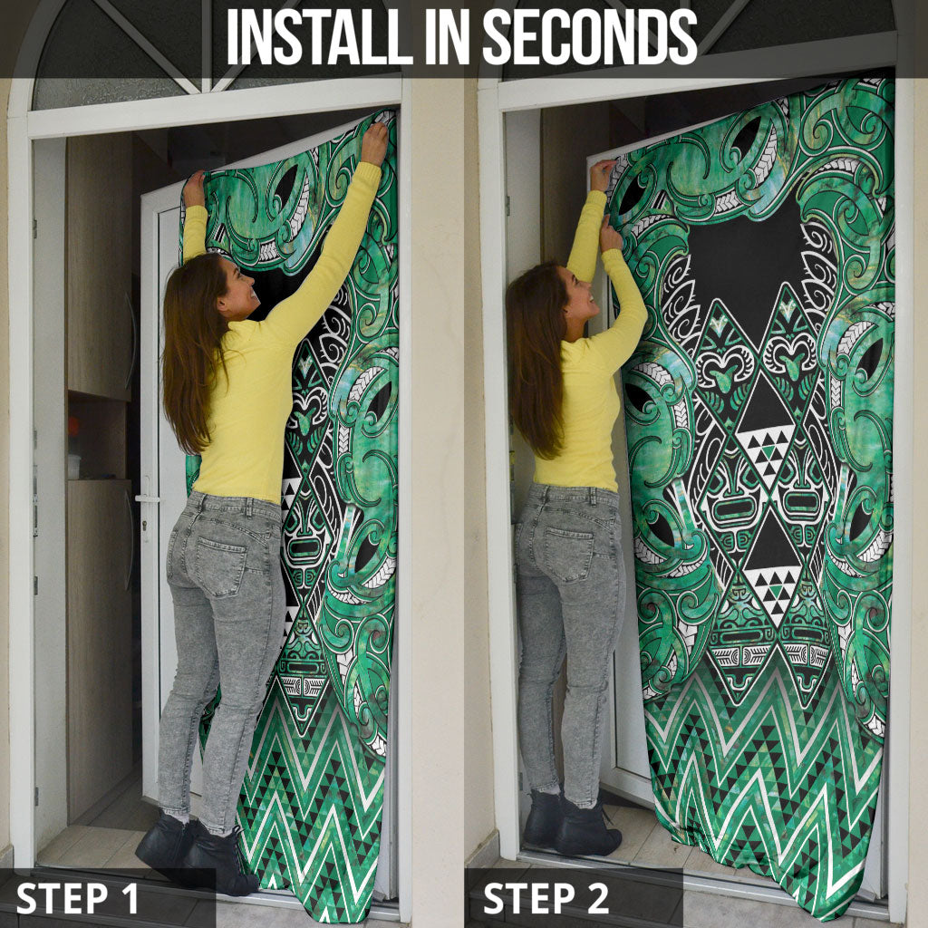 Aotearoa Ngati Awa Door Cover Maori Tribal Green Marble Paua Shell Pattern DT05 - Polynesian Pride