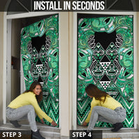 Aotearoa Ngati Awa Door Cover Maori Tribal Green Marble Paua Shell Pattern DT05 - Polynesian Pride