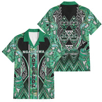 Aotearoa Ngati Awa Family Matching Off The Shoulder Long Sleeve Dress and Hawaiian Shirt Maori Tribal Green Marble Paua Shell Pattern DT05 Dad's Shirt - Short Sleeve Green - Polynesian Pride