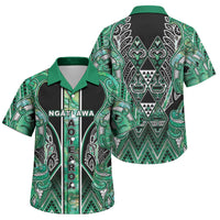 Aotearoa Ngati Awa Family Matching Off The Shoulder Long Sleeve Dress and Hawaiian Shirt Maori Tribal Green Marble Paua Shell Pattern DT05 Son's Shirt Green - Polynesian Pride