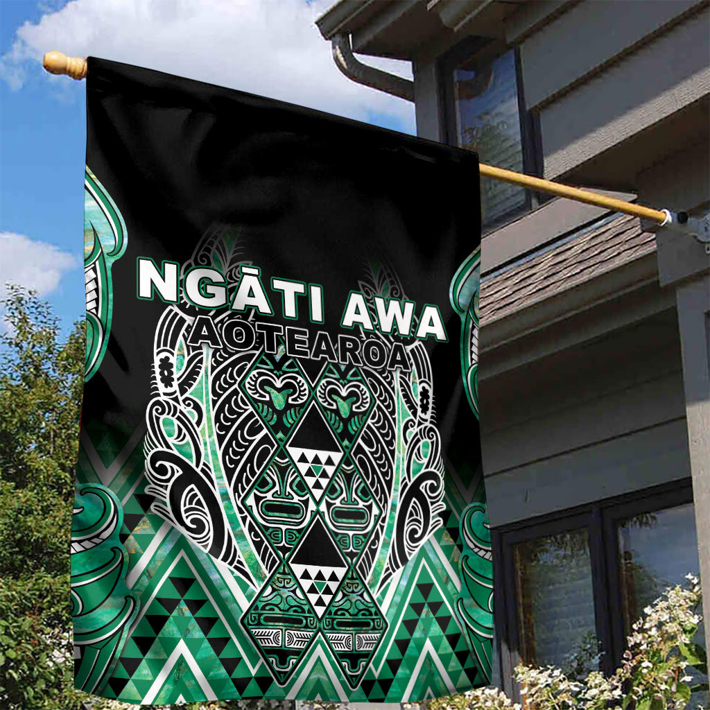 Aotearoa Ngati Awa Garden Flag Maori Tribal Green Marble Paua Shell Pattern DT05 - Polynesian Pride