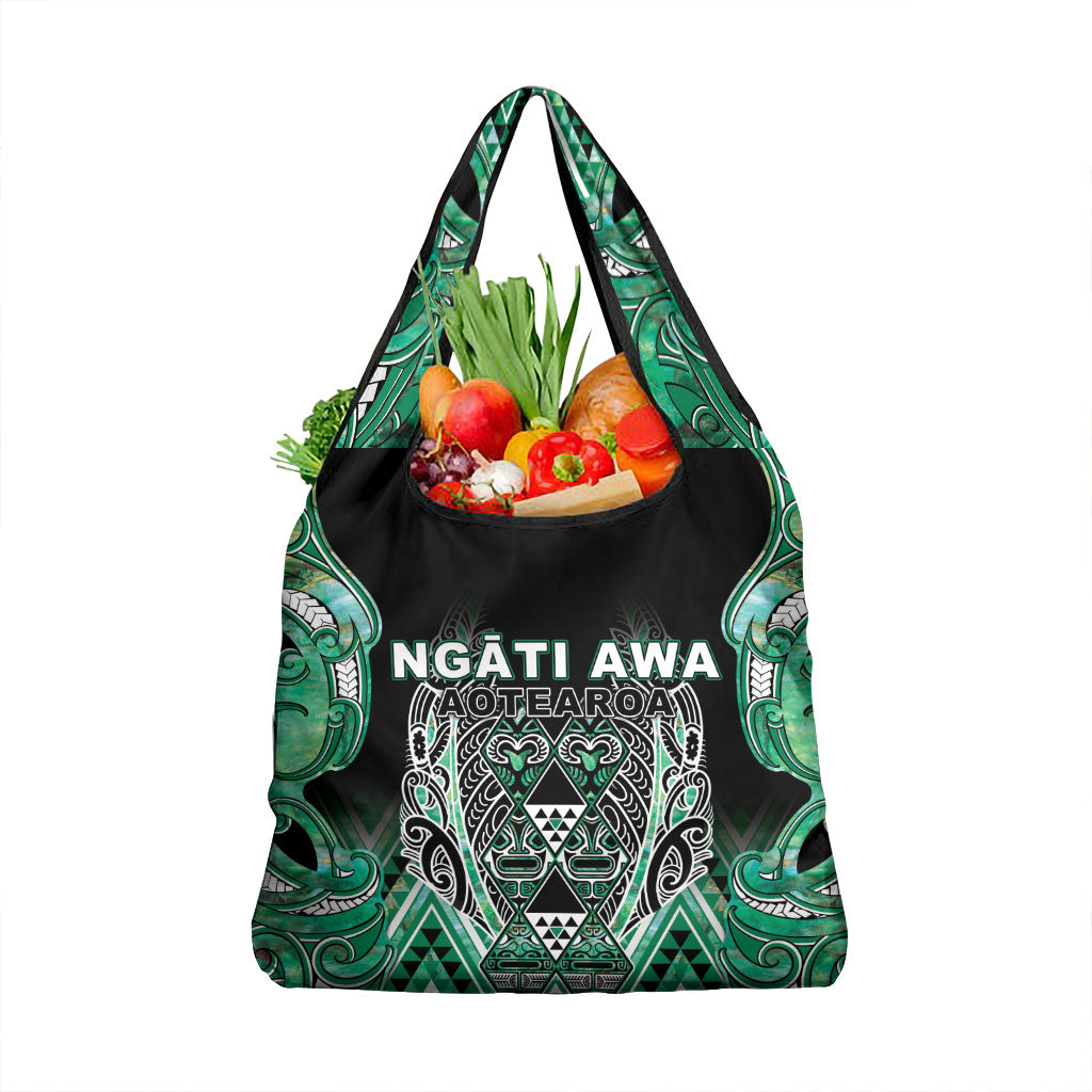 Aotearoa Ngati Awa Grocery Bag Maori Tribal Green Marble Paua Shell Pattern DT05 1-pack One Size Green - Polynesian Pride