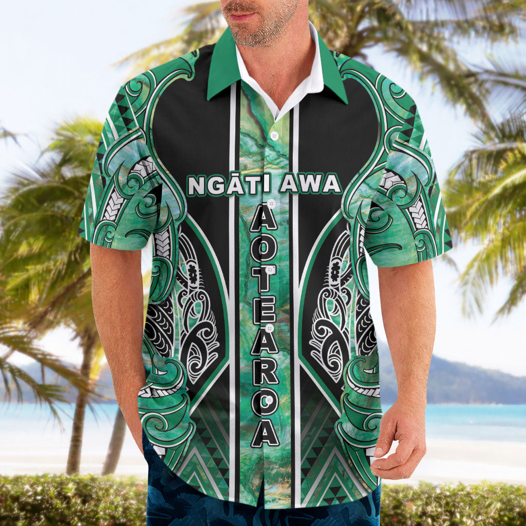 Aotearoa Ngati Awa Hawaiian Shirt Maori Tribal Green Marble Paua Shell Pattern DT05 - Polynesian Pride