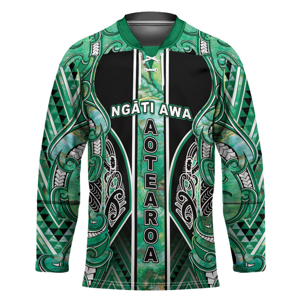 Aotearoa Ngati Awa Hockey Jersey Maori Tribal Green Marble Paua Shell Pattern DT05 Unisex Green - Polynesian Pride