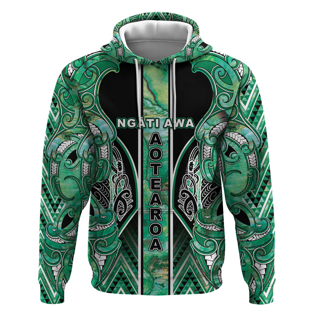 Aotearoa Ngati Awa Hoodie Maori Tribal Green Marble Paua Shell Pattern DT05 Pullover Hoodie Green - Polynesian Pride