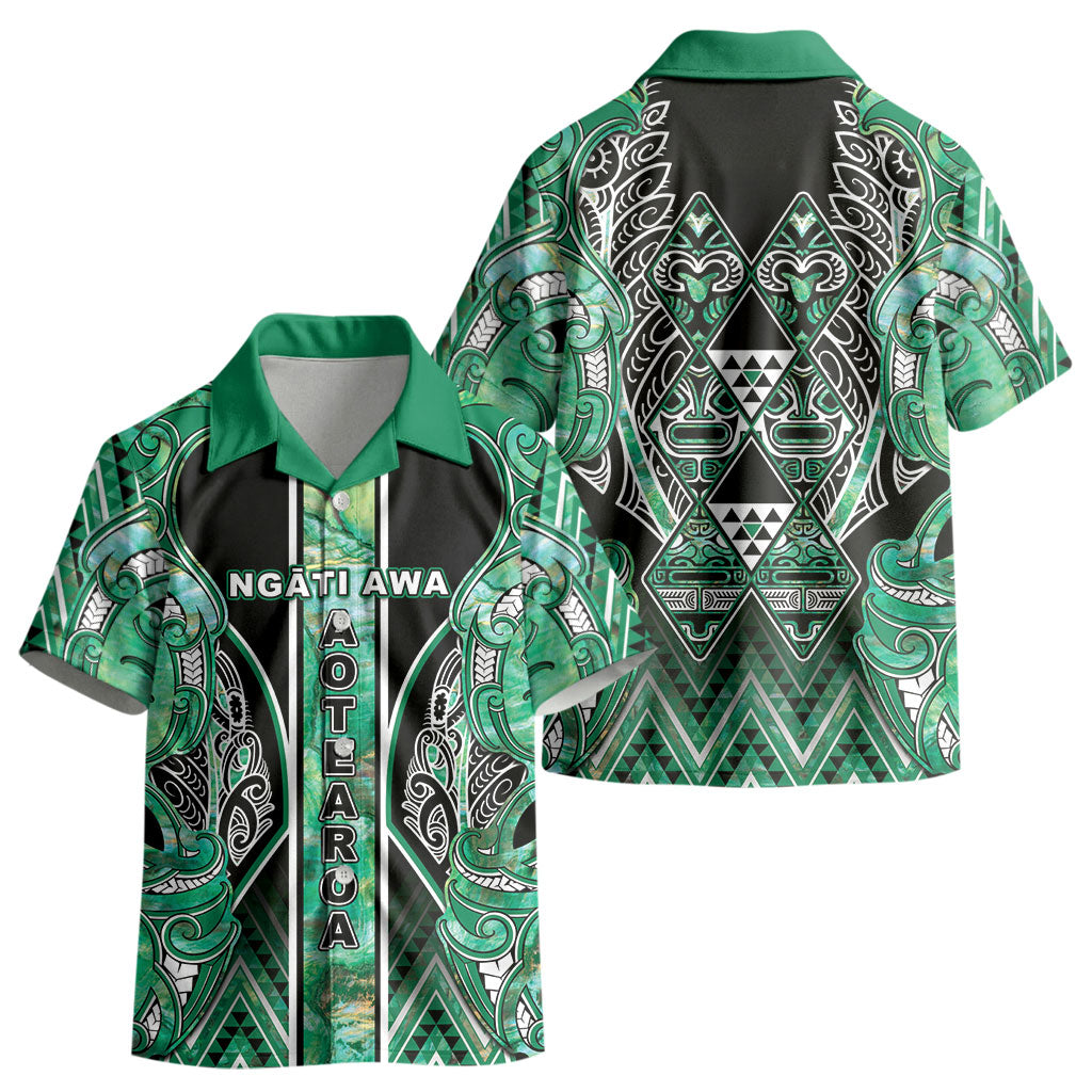 Aotearoa Ngati Awa Kid Hawaiian Shirt Maori Tribal Green Marble Paua Shell Pattern DT05 - Polynesian Pride
