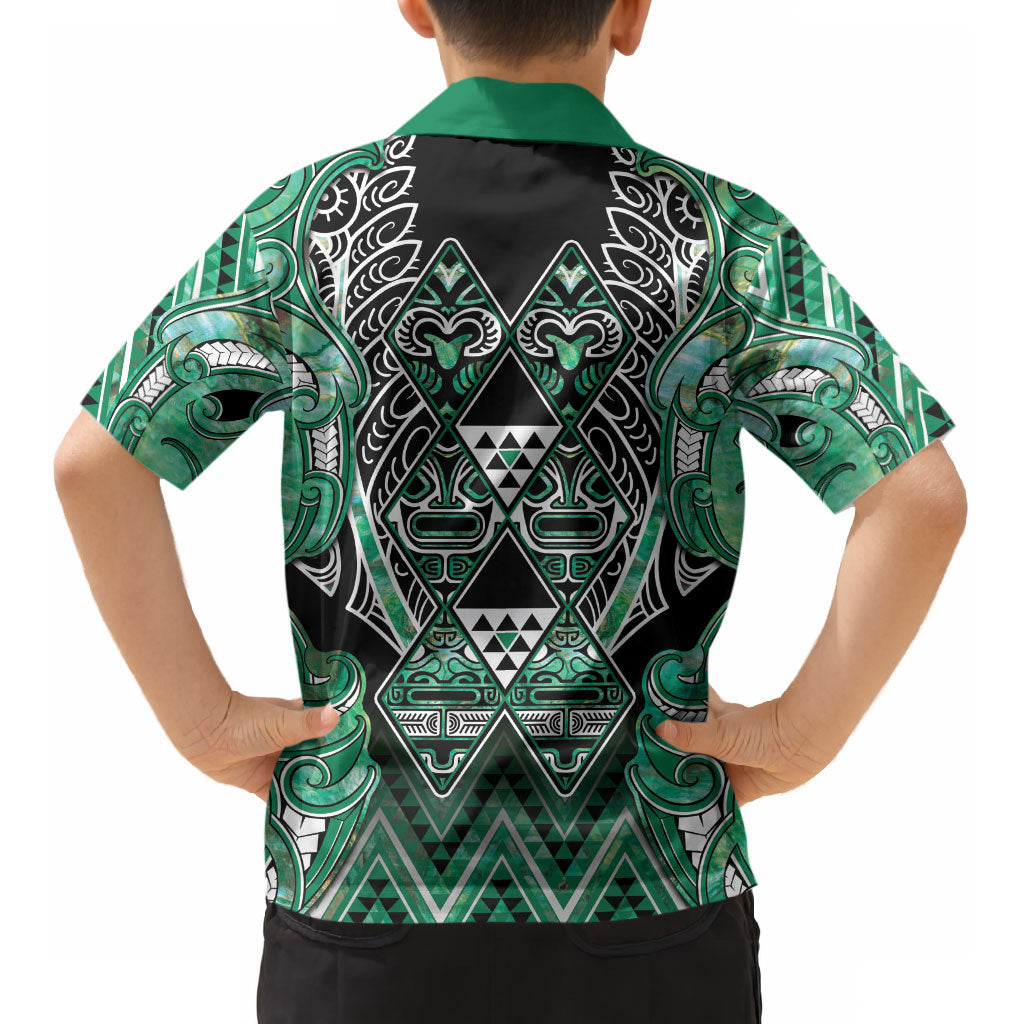 Aotearoa Ngati Awa Kid Hawaiian Shirt Maori Tribal Green Marble Paua Shell Pattern DT05 - Polynesian Pride