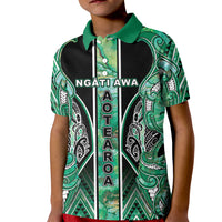 Aotearoa Ngati Awa Kid Polo Shirt Maori Tribal Green Marble Paua Shell Pattern DT05 Kid Green - Polynesian Pride
