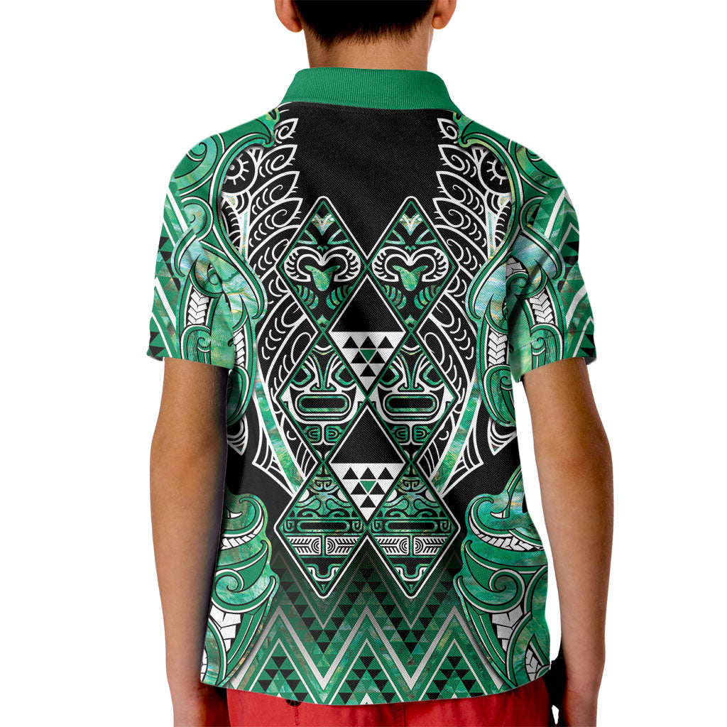 Aotearoa Ngati Awa Kid Polo Shirt Maori Tribal Green Marble Paua Shell Pattern DT05 - Polynesian Pride