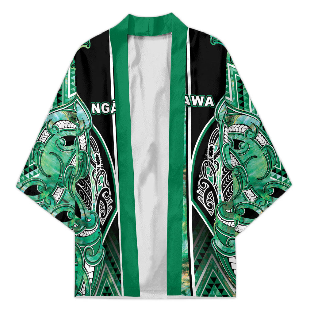 Aotearoa Ngati Awa Kimono Maori Tribal Green Marble Paua Shell Pattern DT05 Unisex Green - Polynesian Pride